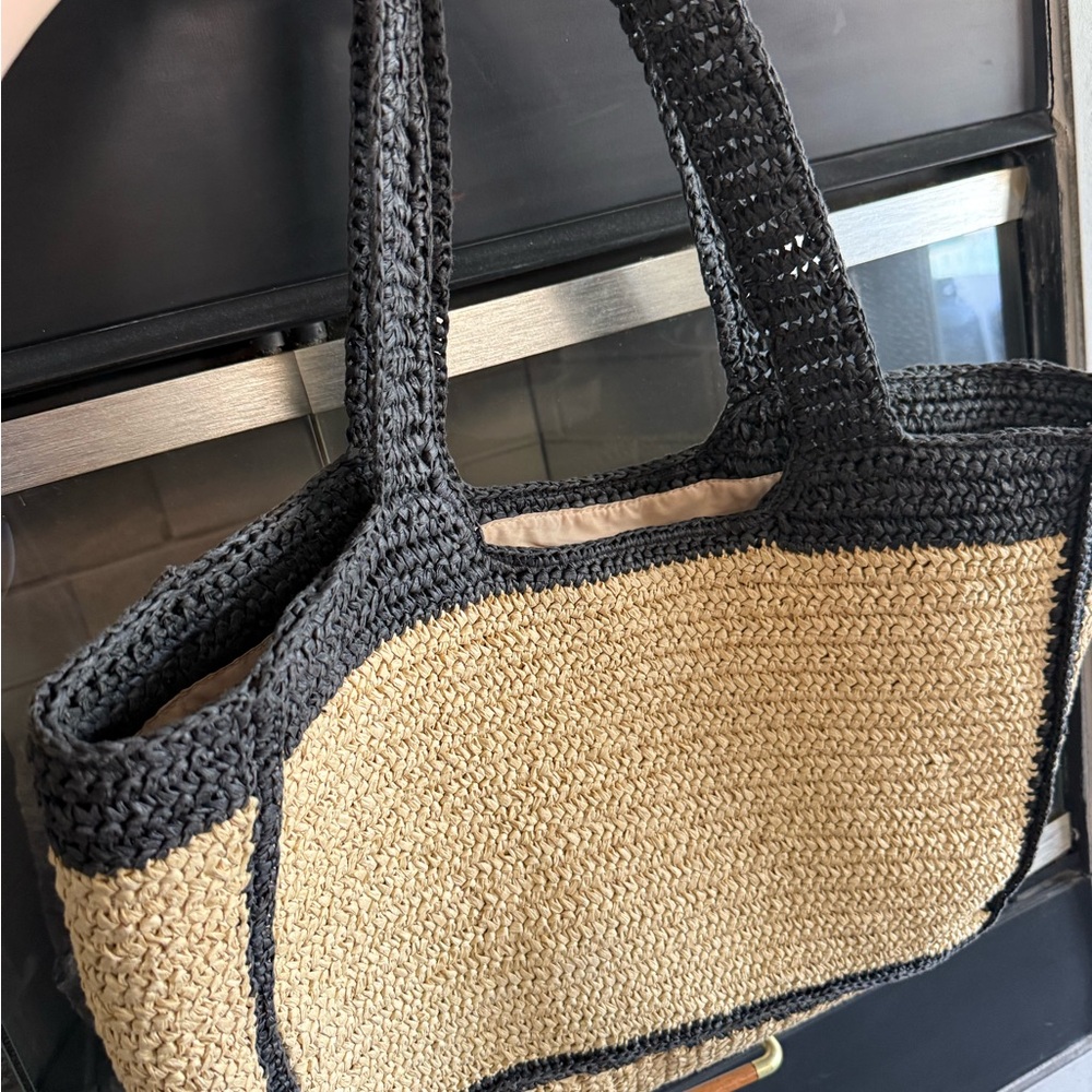 Stylish Black and Tan Woven Tote Bag